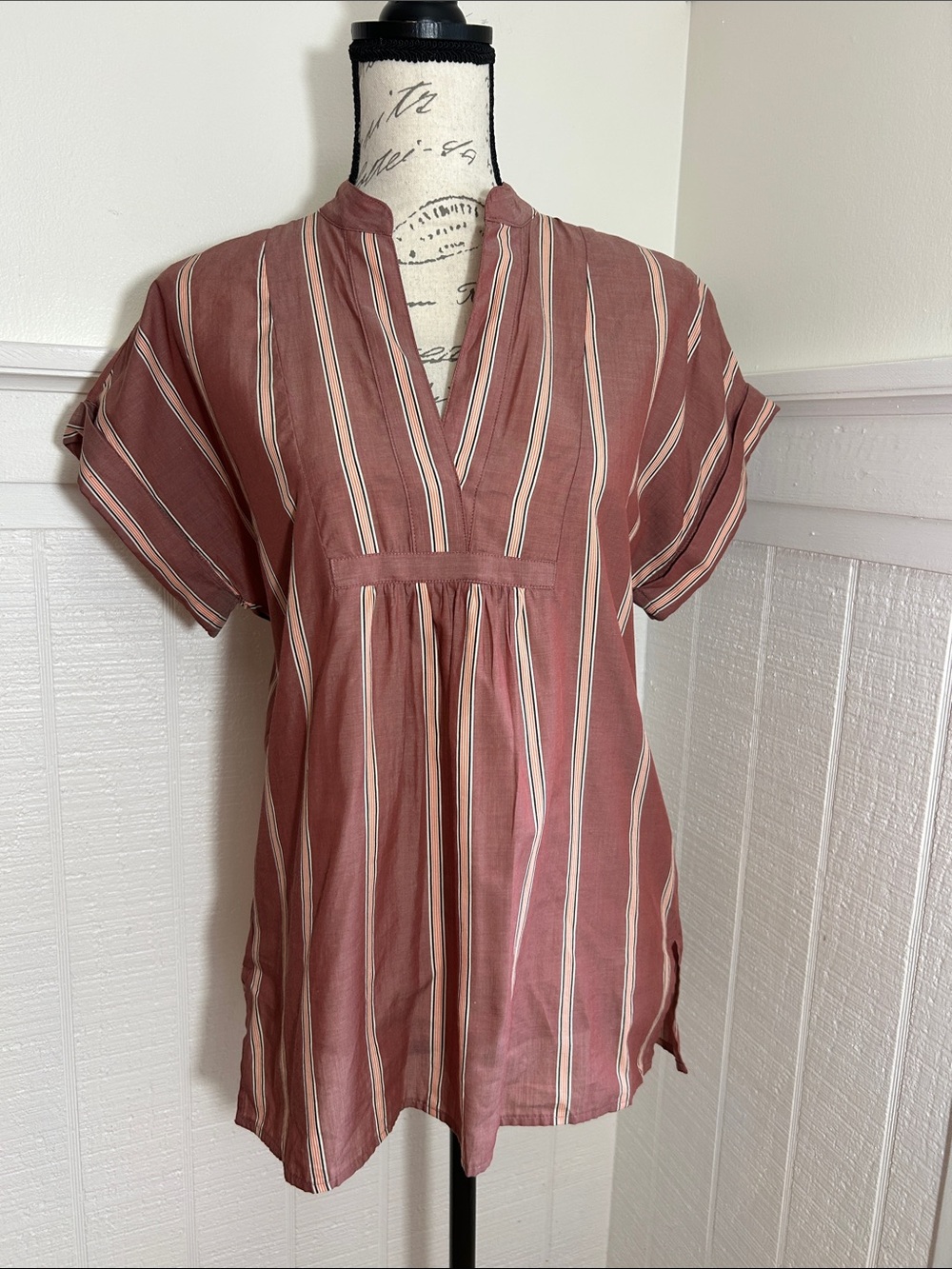 Lauren Ralph Lauren Mauve Striped Cotton Tencel Tunic Top Women’s small